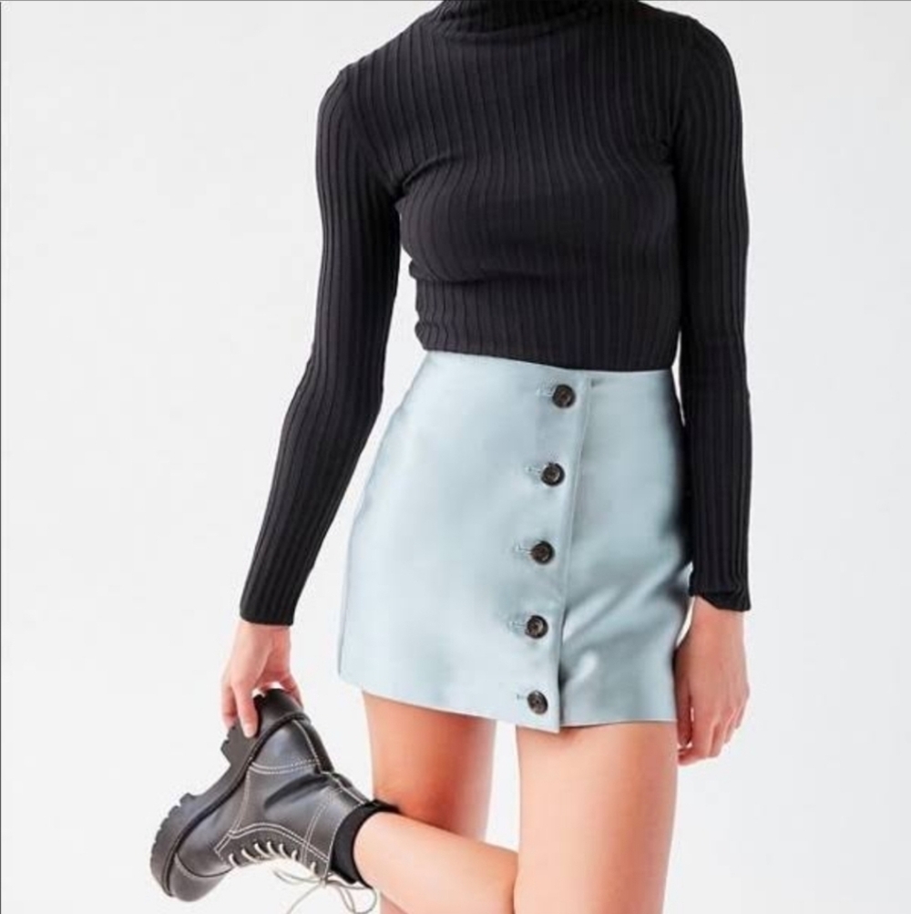 Urban Outfitters Florence Taffeta Button Front Mini Skirt Satiny Blue XS NW